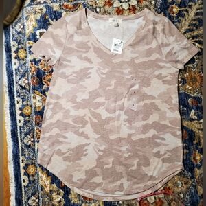 Style & Co Camouflage V-neck Tshirt in Tan